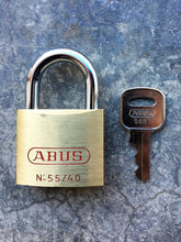Load image into Gallery viewer, ABUS Economy Brass Padlock 55/40, 1-9/16&quot; wide, keyed alike, Warning imprinted