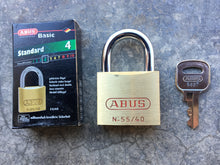 Load image into Gallery viewer, ABUS Economy Brass Padlock 55/40, 1-9/16&quot; wide, keyed alike, Warning imprinted